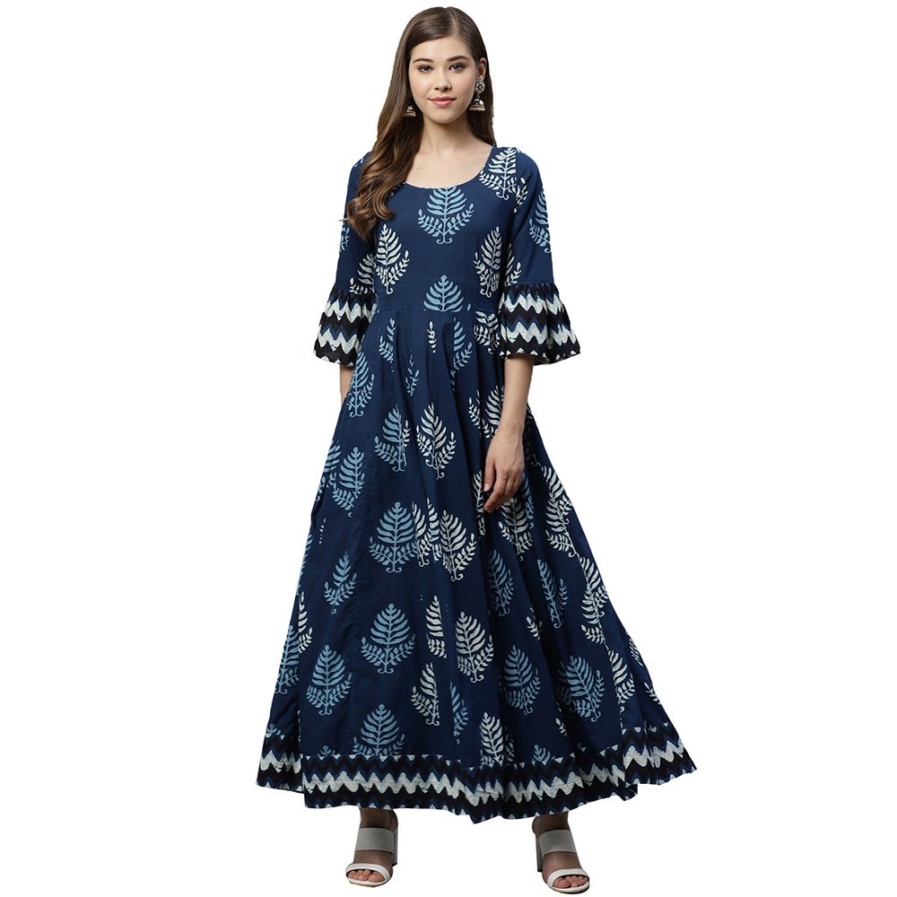 Blue Long Cotton Anarkali Suit